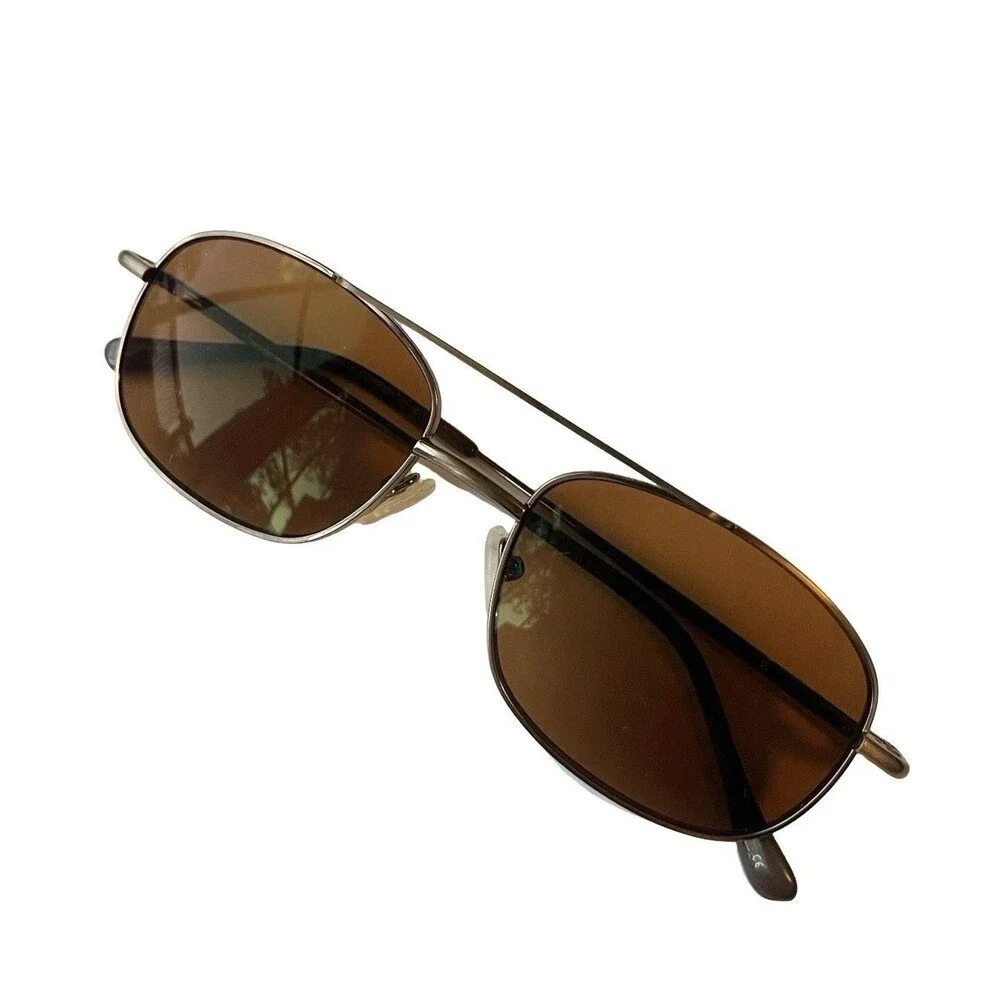 Y2K Brown Sunglasses Double Bridge Rectangle Metal Frame 90s Retro Indie Sleaze